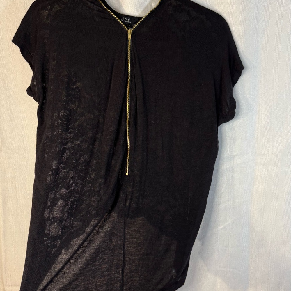 Iris Black Blouse with Gold Zip